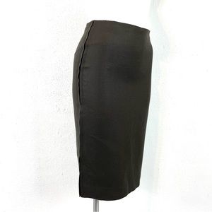 Club Monaco Khaki Green Lightweight Wool Pencil Skirt Side Pleat Detail Size 0